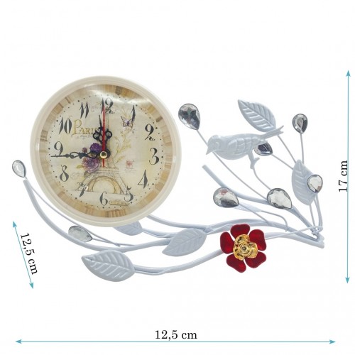 MML16002  (1-48) Часы металлические белые с птичкой 33*12*16см