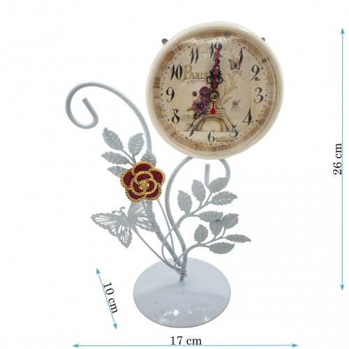 MML15993  (1-36) Часы металлические белые с бабочкой и цветком 16*10*29см