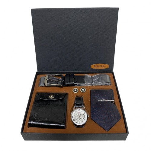 Набор подарочный PJ9603 мужской, часы, галстук, ремень, портмоне, 26*22*4см