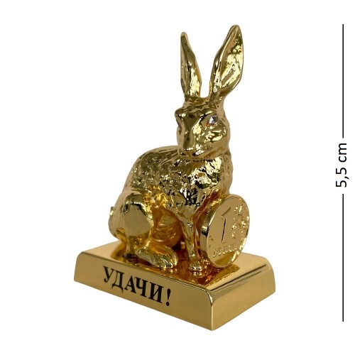 Фигурка Кролик позолоченный с пожеланием УДАЧИ и монеткойй